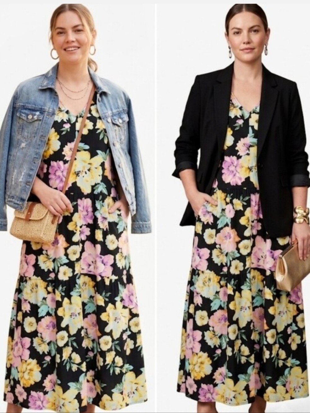 WHO WHAT WEAR Size Medium Relaxed Chic Cotton Slip Floral Tiered Maxi Dress